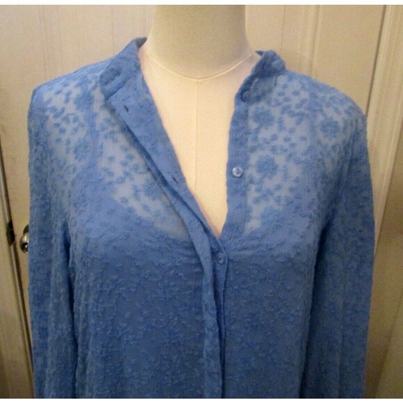 H&M Maxi Dress Blue Embroidered Tiered Cuff Sleeves Slip Lining Size 6 - Picture 4 of 8